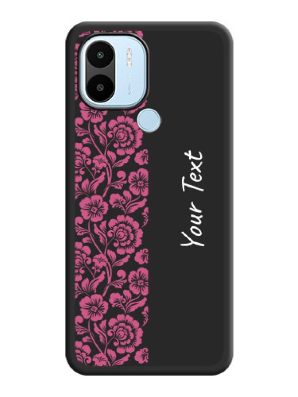 Custom Pink Floral Pattern Design With Custom Text On Space Black Personalized Soft Matte Phone Covers -Poco C50