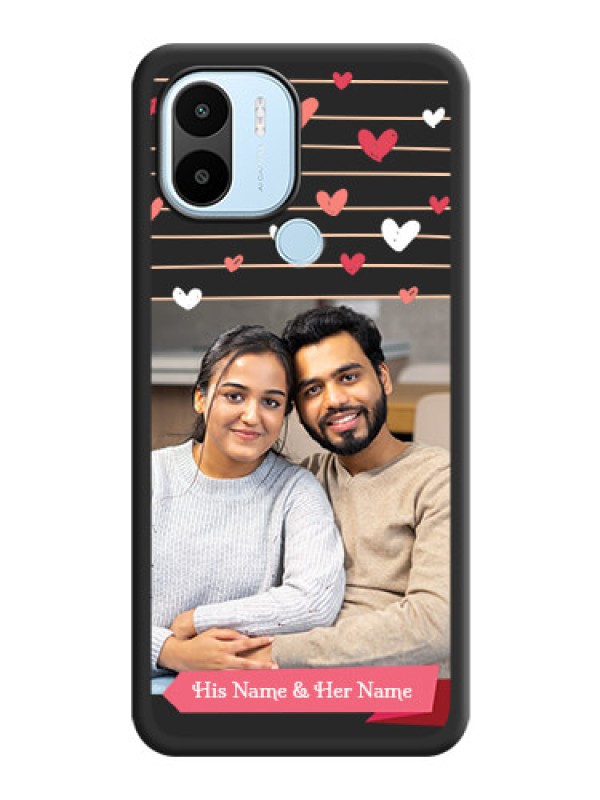 Custom Love Pattern with Name on Pink Ribbon  on Photo on Space Black Soft Matte Back Cover - Poco C51