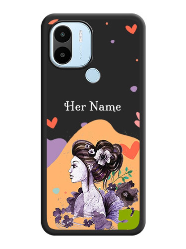Custom Namecase For Her With Fancy Lady Image On Space Black Personalized Soft Matte Phone Covers -Poco C51