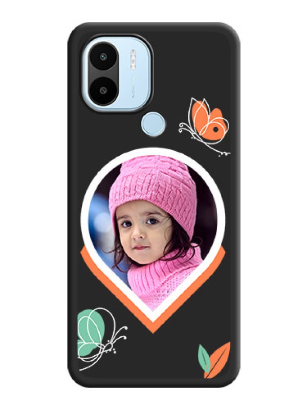 Custom Upload Pic With Simple Butterly Design On Space Black Personalized Soft Matte Phone Covers -Poco C51