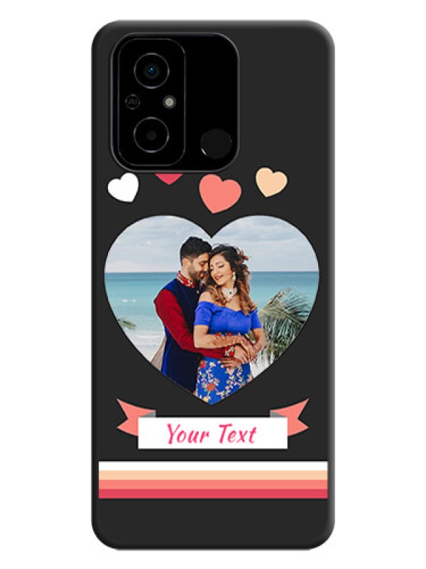 Custom Love Shaped Photo with Colorful Stripes on Personalised Space Black Soft Matte Cases - Poco C55