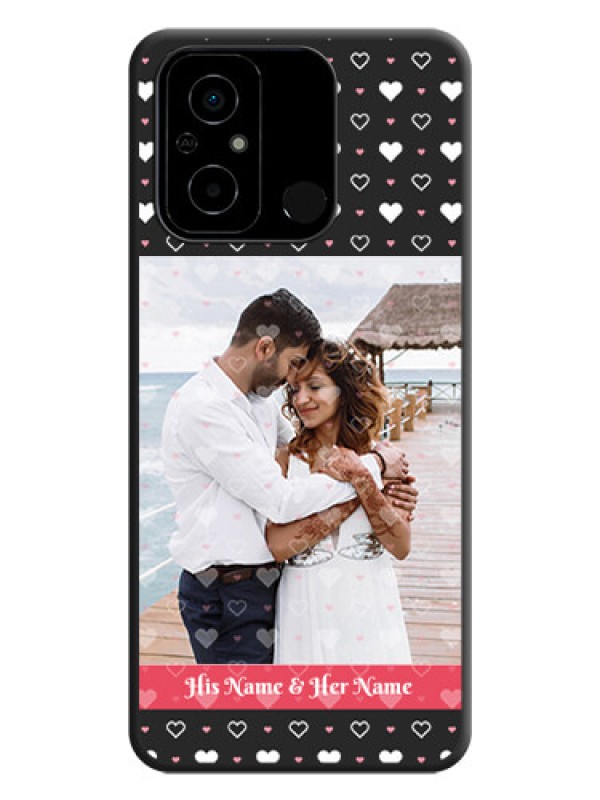 Custom White Color Love Symbols with Text Design on Photo on Space Black Soft Matte Phone Cover - Poco C55