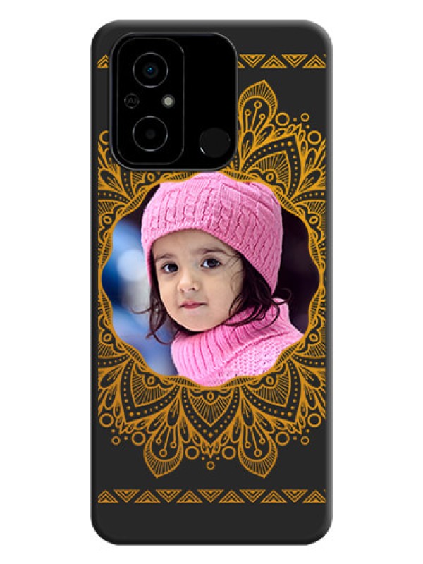 Custom Round Image with Floral Design on Photo on Space Black Soft Matte Mobile Cover - Poco C55