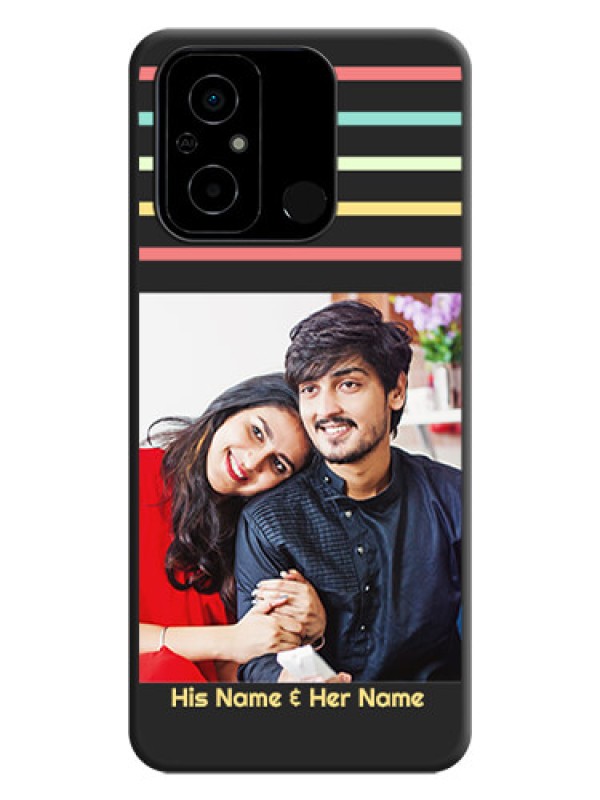 Custom Color Stripes with Photo and Text on Photo on Space Black Soft Matte Mobile Case - Poco C55