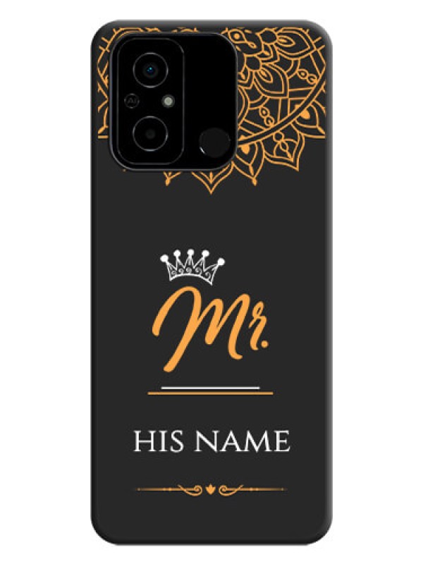 Custom Mr Name with Floral Design  on Personalised Space Black Soft Matte Cases - Poco C55