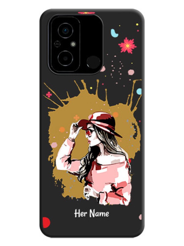 Custom Mordern Lady With Color Splash Background With Custom Text On Space Black Personalized Soft Matte Phone Covers -Poco C55
