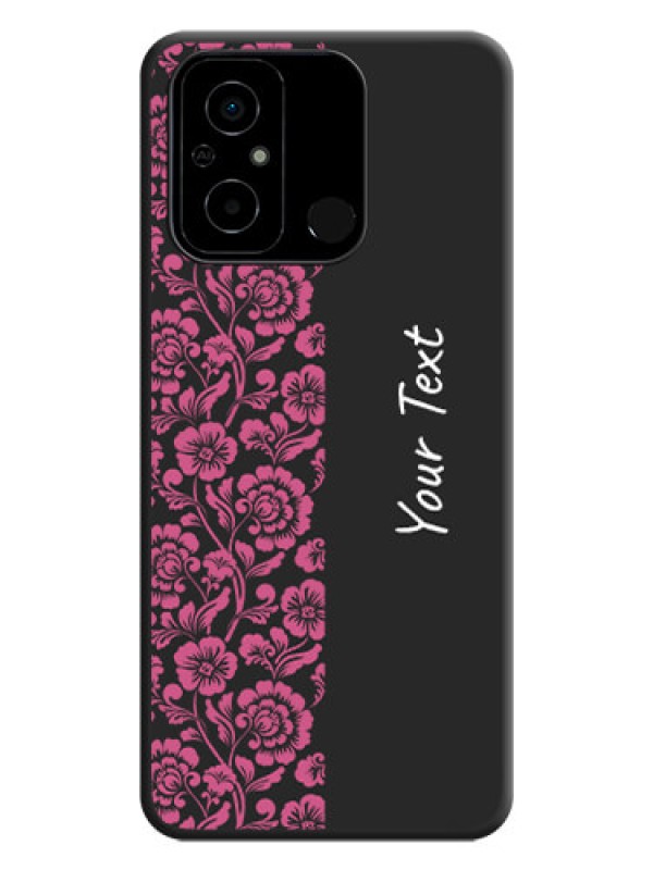 Custom Pink Floral Pattern Design With Custom Text On Space Black Personalized Soft Matte Phone Covers -Poco C55