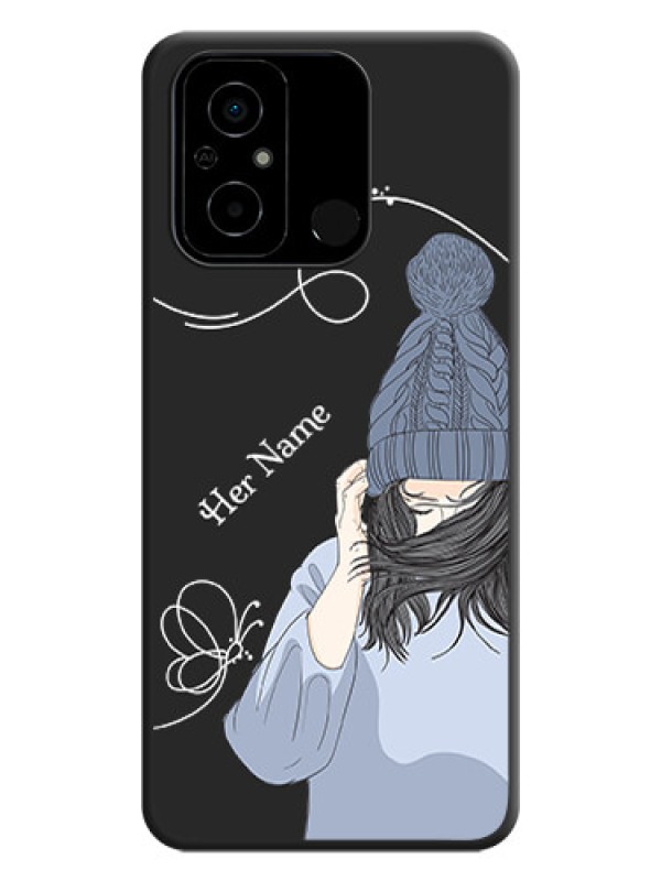 Custom Girl With Blue Winter Outfiit Custom Text Design On Space Black Personalized Soft Matte Phone Covers -Poco C55