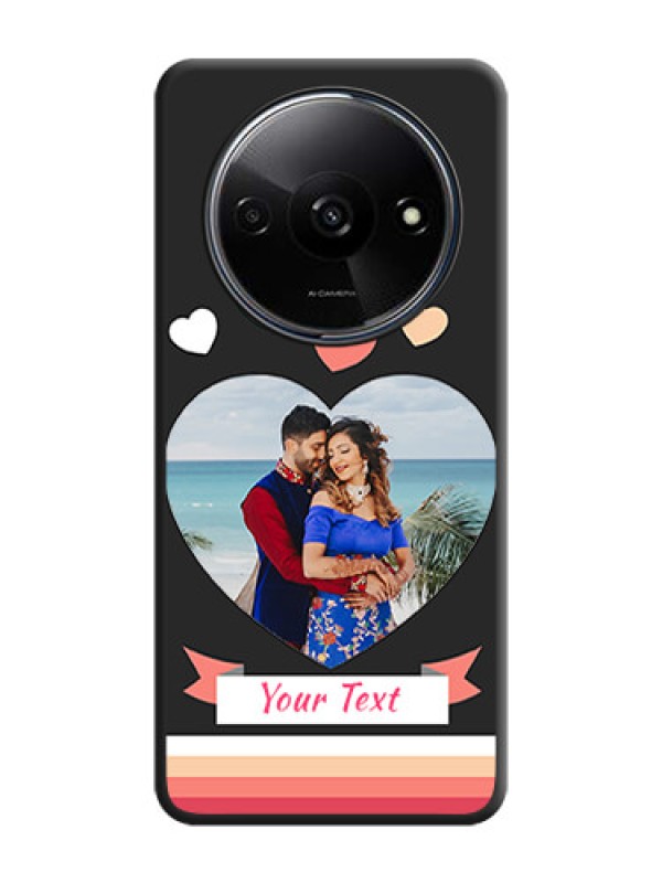 Custom Love Shaped Photo with Colorful Stripes on Personalised Space Black Soft Matte Cases - Poco C61