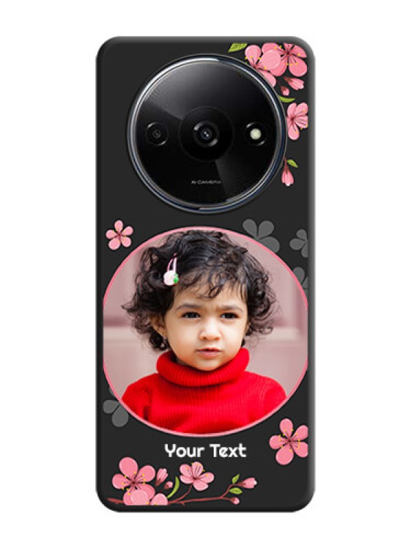 Custom Round Image with Pink Color Floral Design - Photo on Space Black Soft Matte Back Cover - Poco C61