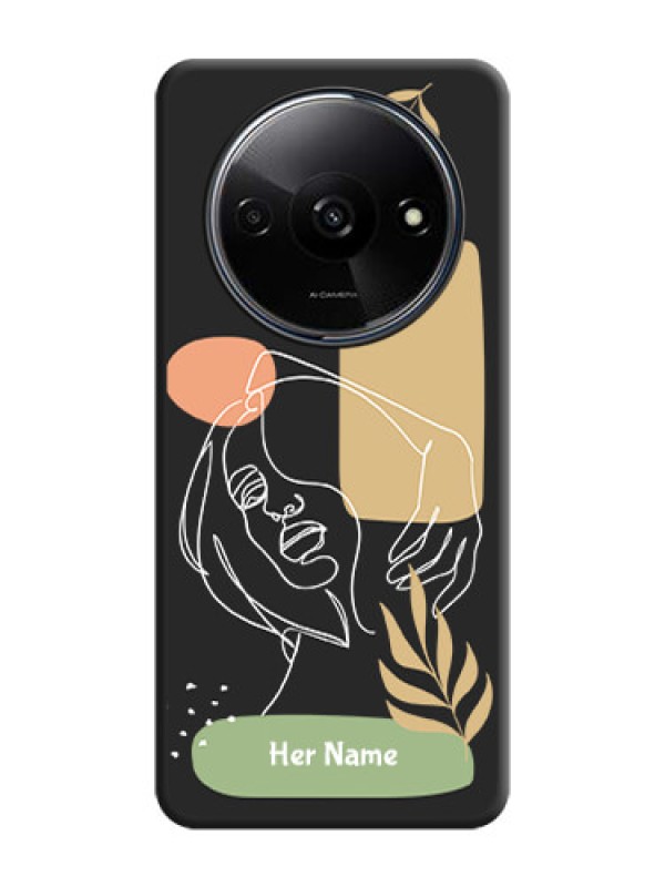 Custom Custom Text With Line Art Of Women & Leaves Design On Space Black Personalized Soft Matte Phone Covers - Poco C61