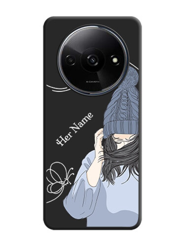 Custom Girl With Blue Winter Outfiit Custom Text Design On Space Black Personalized Soft Matte Phone Covers - Poco C61