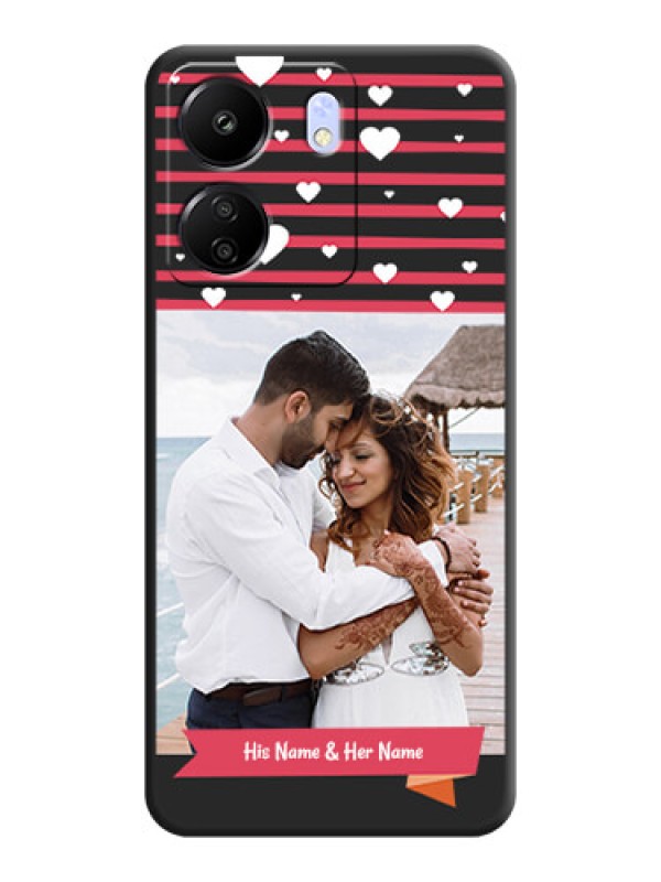 Custom White Color Love Symbols with Pink Lines Pattern On Space Black Custom Soft Matte Mobile Back Cover - Poco C65