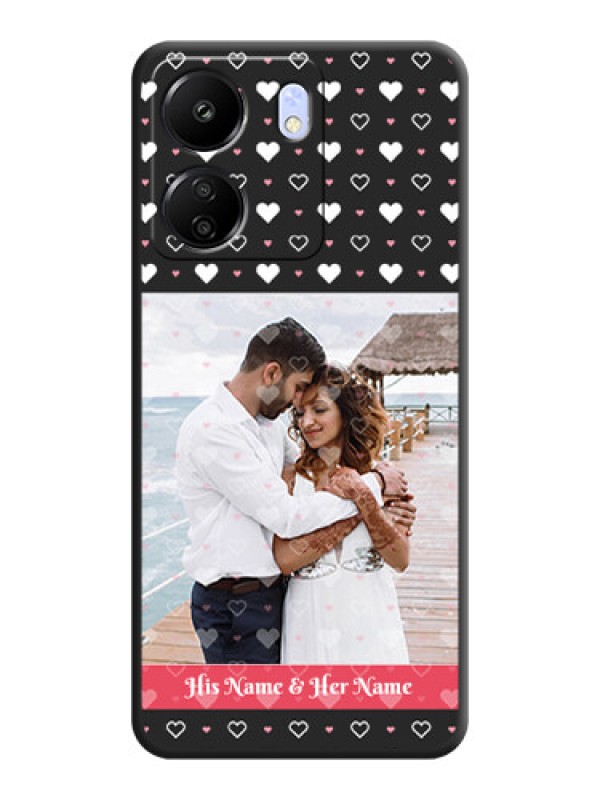 Custom White Color Love Symbols with Text Design on Photo On Space Black Custom Soft Matte Mobile Back Cover - Poco C65