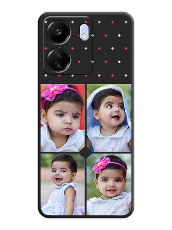 Custom Multicolor Dotted Pattern with 4 Image Holder On Space Black Custom Soft Matte Mobile Back Cover - Poco C65