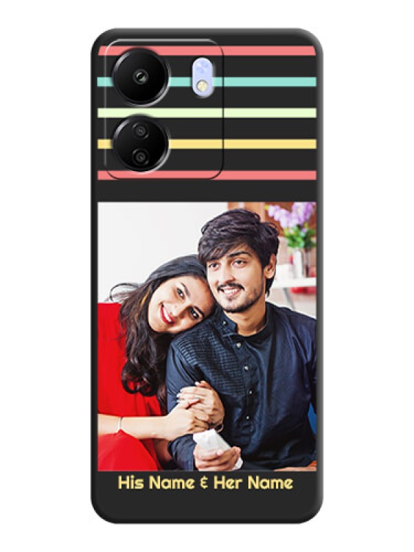 Custom Color Stripes with Photo and Text on Photo  On Space Black Custom Soft Matte Mobile Back Cover - Poco C65