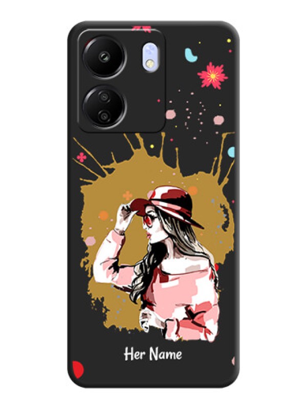 Custom Mordern Lady With Color Splash Background With Custom Text On Space Black Custom Soft Matte Mobile Back Cover - Poco C65