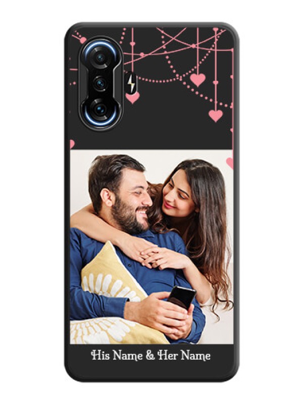 Custom Pink Love Hangings with Text on Space Black Custom Soft Matte Back Cover - POco F3 GT