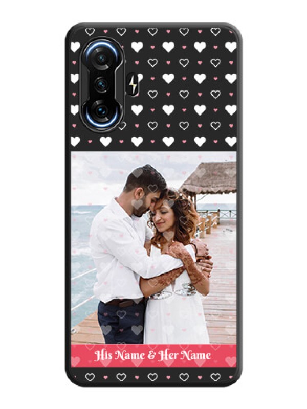 Custom White Color Love Symbols with Text Design on Photo on Space Black Soft Matte Phone Cover - POco F3 GT