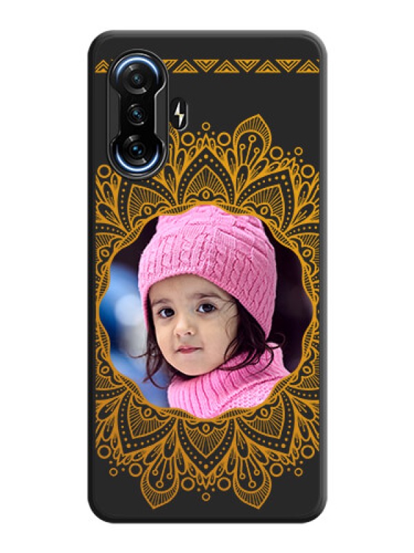 Custom Round Image with Floral Design on Photo on Space Black Soft Matte Mobile Cover - POco F3 GT