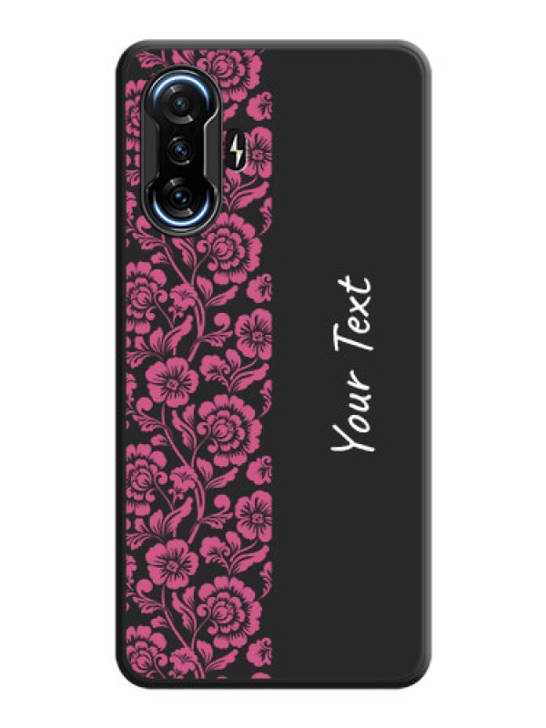 Custom Pink Floral Pattern Design With Custom Text On Space Black Personalized Soft Matte Phone Covers -Poco F3 Gt