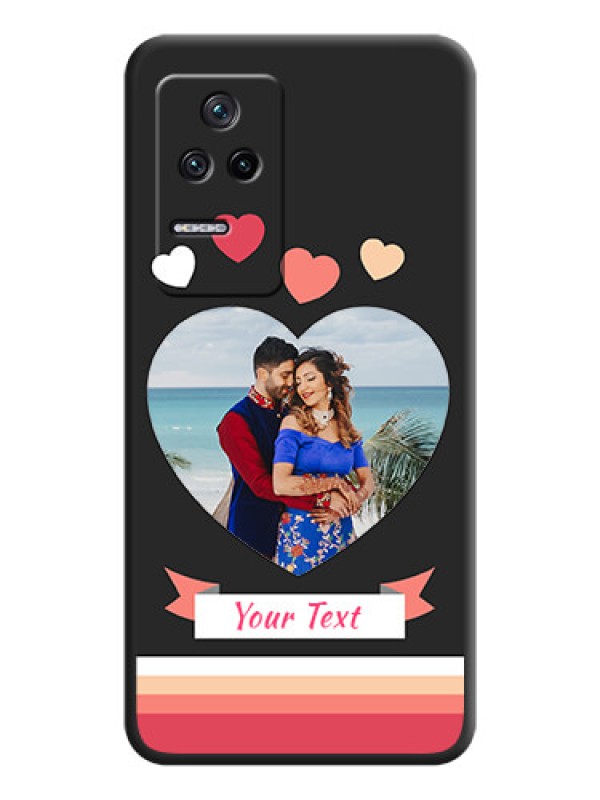 Custom Love Shaped Photo with Colorful Stripes on Personalised Space Black Soft Matte Cases - Poco F4 5G