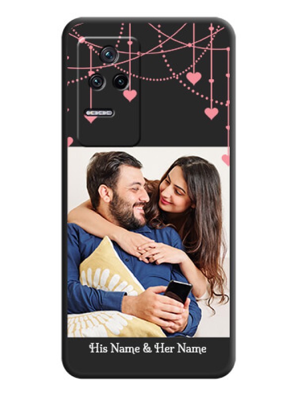 Custom Pink Love Hangings with Text on Space Black Custom Soft Matte Back Cover - Poco F4 5G