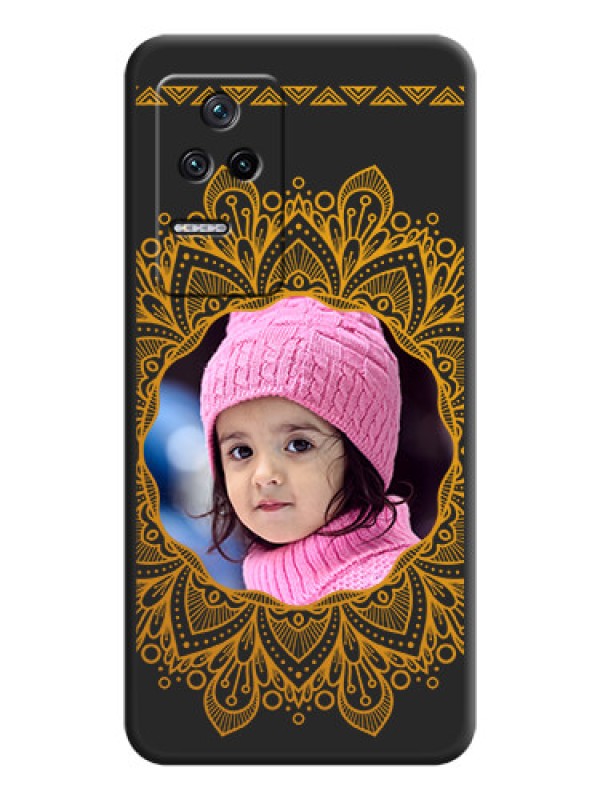 Custom Round Image with Floral Design on Photo on Space Black Soft Matte Mobile Cover - Poco F4 5G