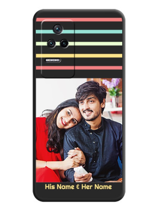 Custom Color Stripes with Photo and Text on Photo on Space Black Soft Matte Mobile Case - Poco F4 5G