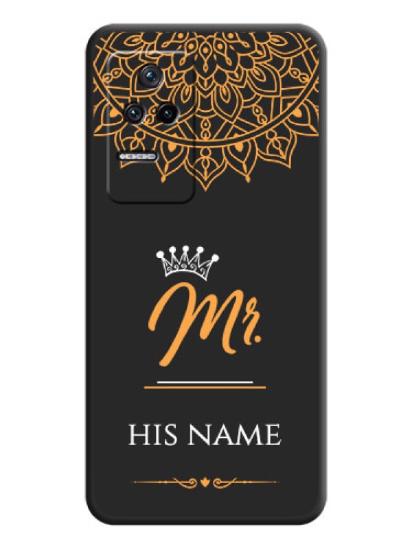 Custom Mr Name with Floral Design  on Personalised Space Black Soft Matte Cases - Poco F4 5G