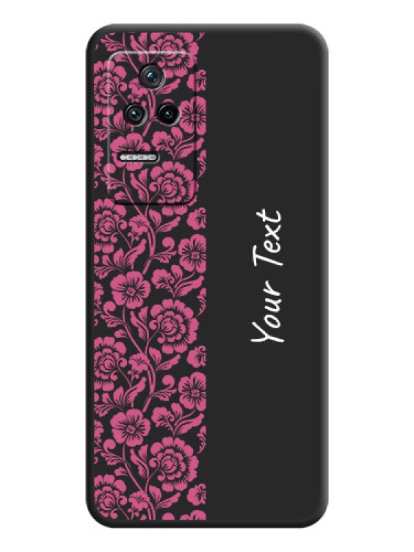Custom Pink Floral Pattern Design With Custom Text On Space Black Personalized Soft Matte Phone Covers -Poco F4 5G
