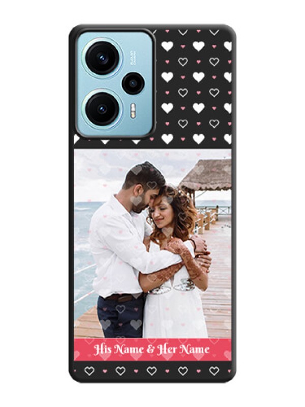 Custom White Color Love Symbols with Text Design on Photo On Space Black Custom Soft Matte Mobile Back Cover - Poco F5