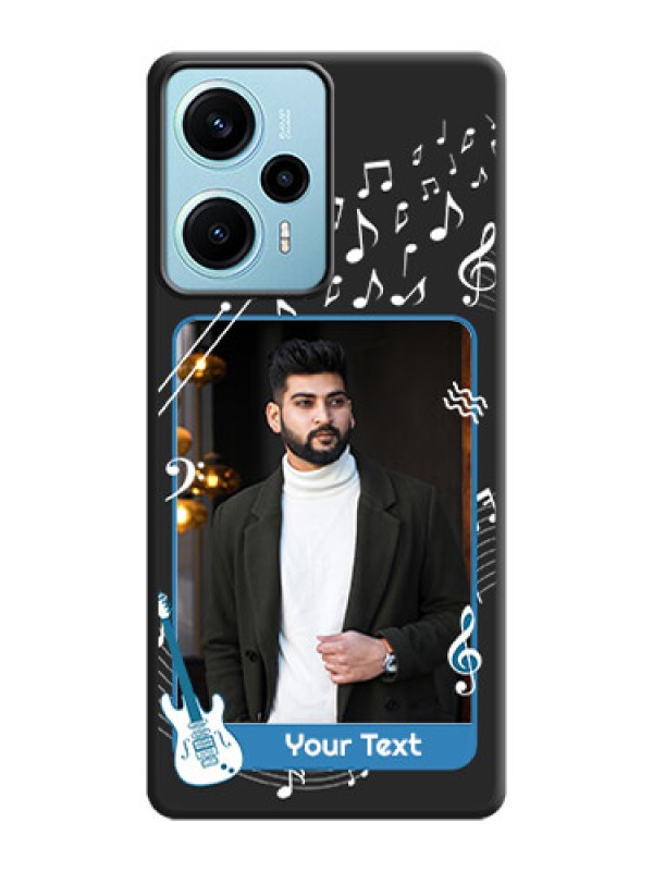 Custom Musical Theme Design with Text on Photo On Space Black Custom Soft Matte Mobile Back Cover - Poco F5