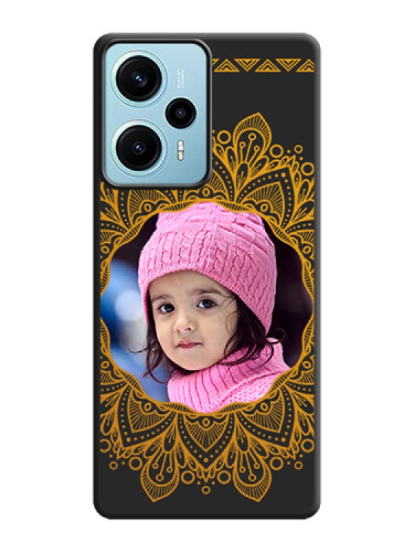 Custom Round Image with Floral Design On Space Black Custom Soft Matte Mobile Back Cover - Poco F5