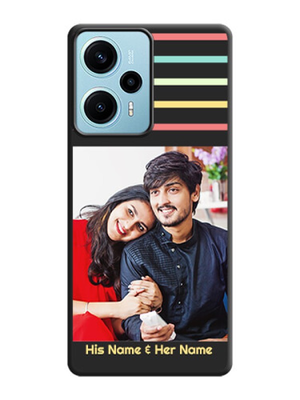 Custom Color Stripes with Photo and Text on Photo  On Space Black Custom Soft Matte Mobile Back Cover - Poco F5