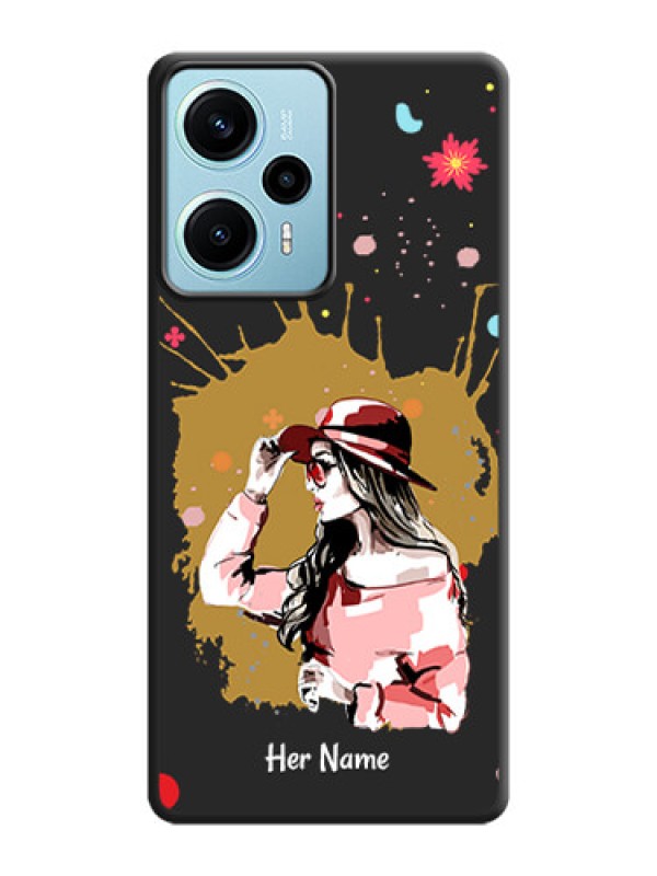 Custom Mordern Lady With Color Splash Background With Custom Text On Space Black Custom Soft Matte Mobile Back Cover - Poco F5