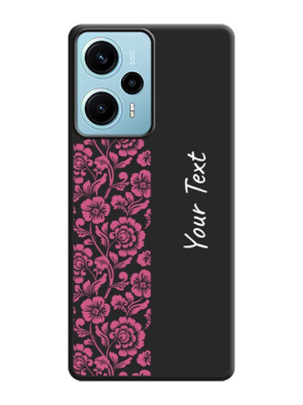 Custom Pink Floral Pattern Design With Custom Text On Space Black Custom Soft Matte Mobile Back Cover - Poco F5