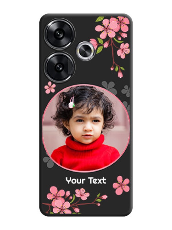 Custom Round Image with Pink Color Floral Design on Photo On Space Black Custom Soft Matte Mobile Back Cover - Poco F6 5G