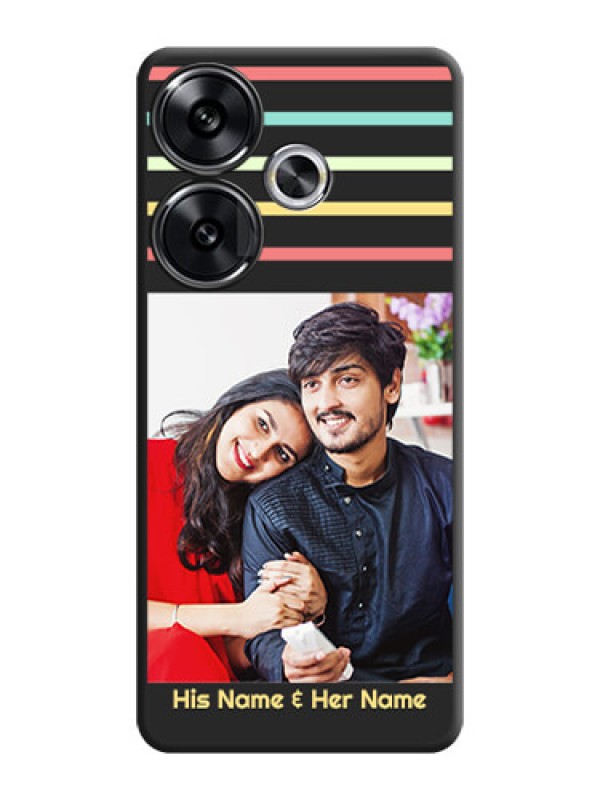 Custom Color Stripes with Photo and Text on Photo On Space Black Custom Soft Matte Mobile Back Cover - Poco F6 5G