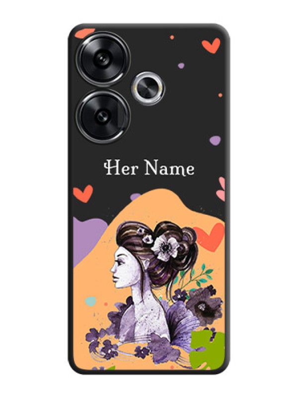 Custom Namecase For Her With Fancy Lady Image On Space Black Custom Soft Matte Mobile Back Cover - Poco F6 5G