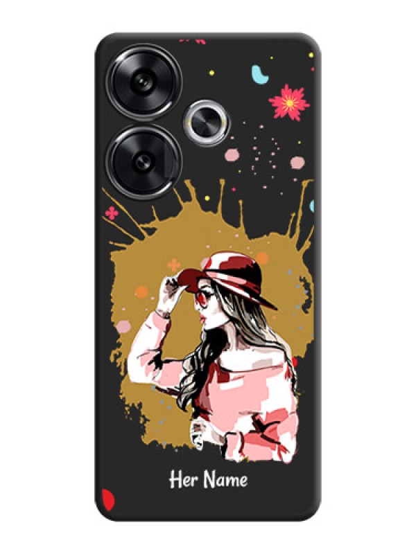 Custom Mordern Lady With Color Splash Background With Custom Text On Space Black Custom Soft Matte Mobile Back Cover - Poco F6 5G