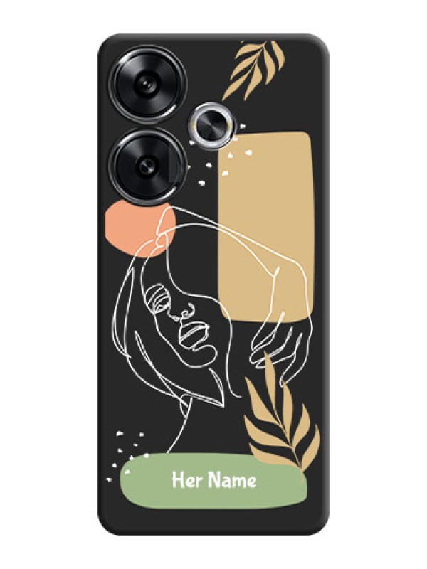 Custom Custom Text With Line Art Of Women & Leaves Design On Space Black Custom Soft Matte Mobile Back Cover - Poco F6 5G