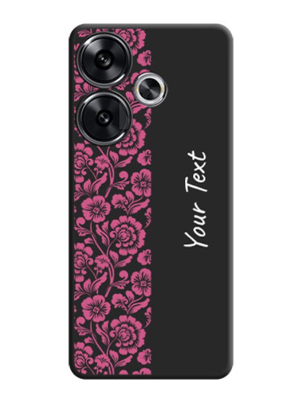 Custom Pink Floral Pattern Design With Custom Text On Space Black Custom Soft Matte Mobile Back Cover - Poco F6 5G