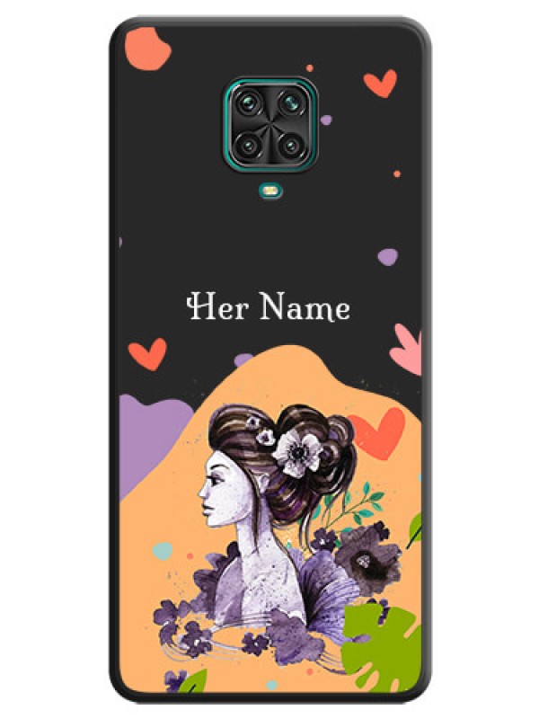 Custom Namecase For Her With Fancy Lady Image On Space Black Personalized Soft Matte Phone Covers -Poco M2 Pro