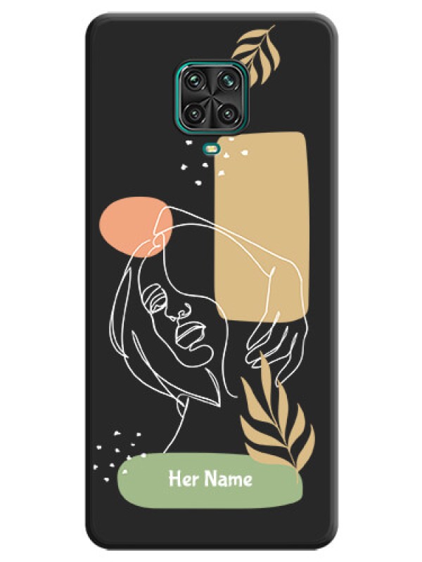 Custom Custom Text With Line Art Of Women & Leaves Design On Space Black Personalized Soft Matte Phone Covers -Poco M2 Pro