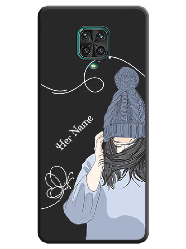 Custom Girl With Blue Winter Outfiit Custom Text Design On Space Black Personalized Soft Matte Phone Covers -Poco M2 Pro