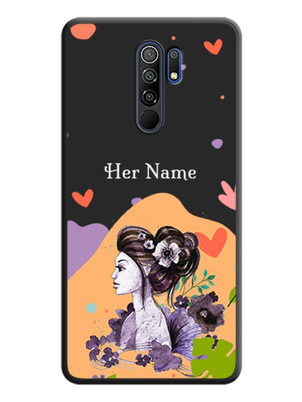 Custom Namecase For Her With Fancy Lady Image On Space Black Personalized Soft Matte Phone Covers -Poco M2 Reloaded