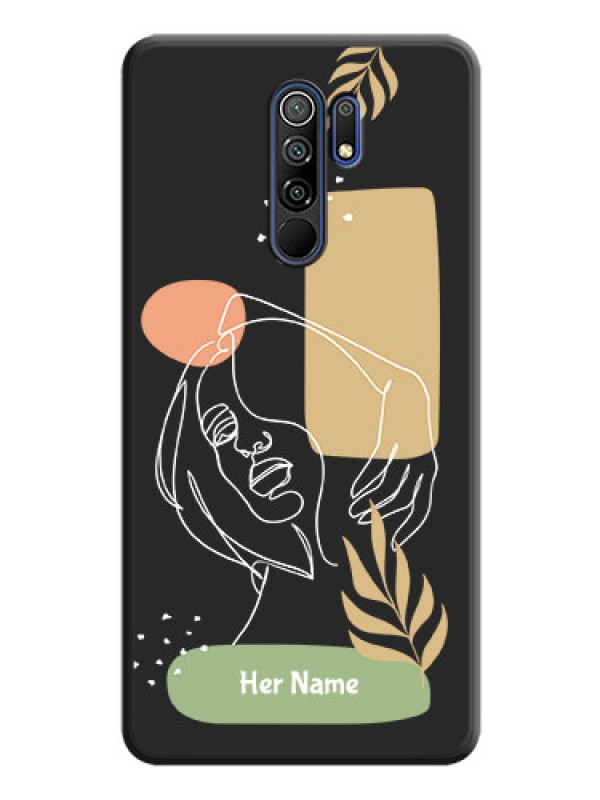 Custom Custom Text With Line Art Of Women & Leaves Design On Space Black Personalized Soft Matte Phone Covers -Poco M2