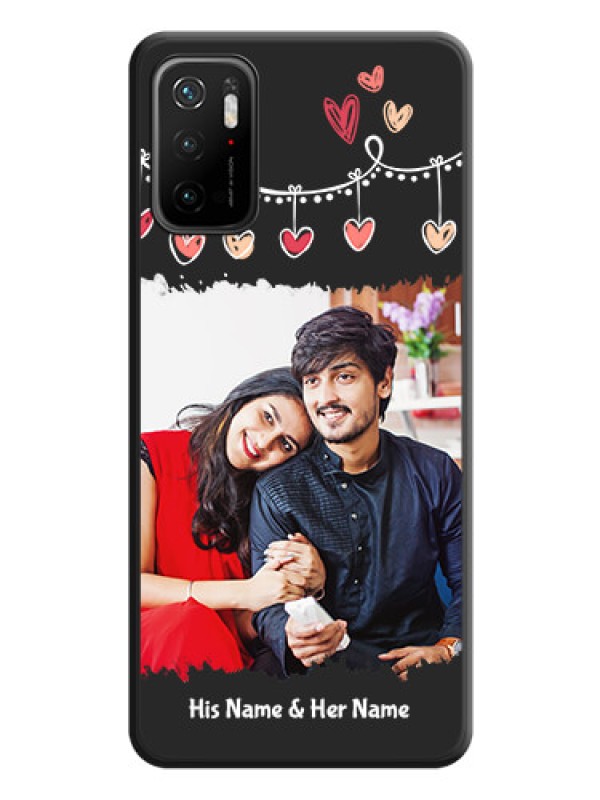 Custom Pink Love Hangings with Name on Space Black Custom Soft Matte Phone Cases - Poco M3 Pro