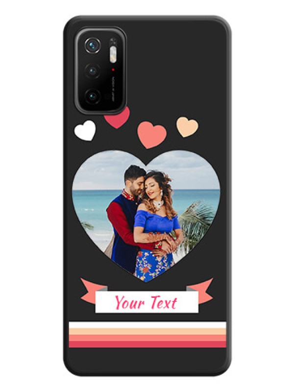 Custom Love Shaped Photo with Colorful Stripes on Personalised Space Black Soft Matte Cases - Poco M3 Pro